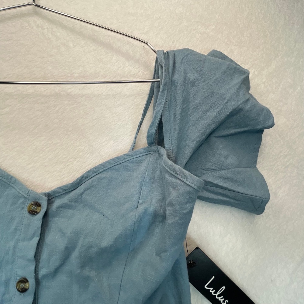 Lulus Midi Dress M Blue Peasant Milkmaid NWT Cottagecore Ruffle Boho Cotton - Picture 3 of 11